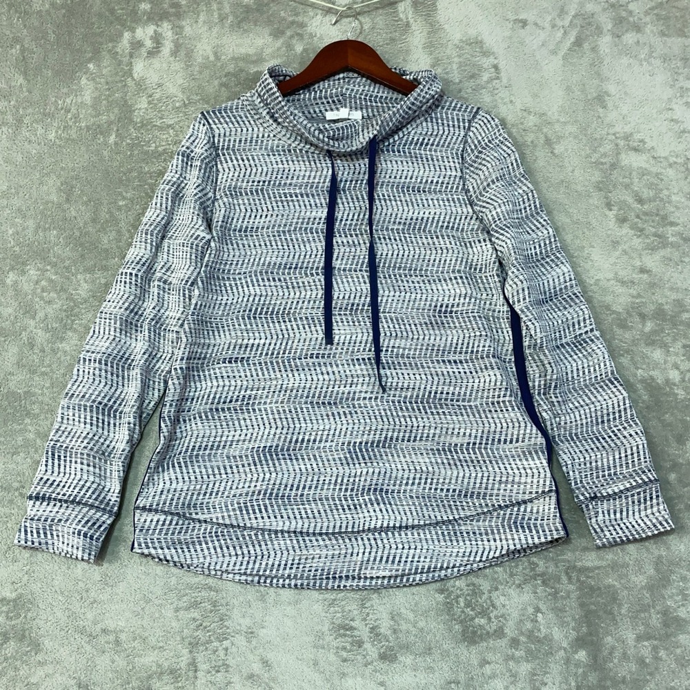 T by Talbots Women's M Blue Chevron Funnel Neck Pullover Sweatshirt